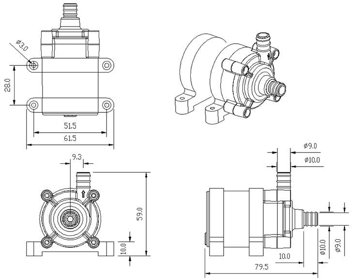 Water Circulation Pump VP40 size