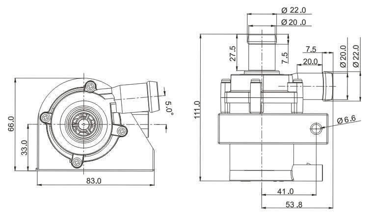 12v Electric Water Pump Motorcycle VP50N size