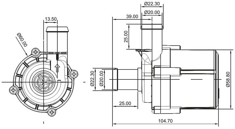 Dishwasher Circulation Pump VP60K size