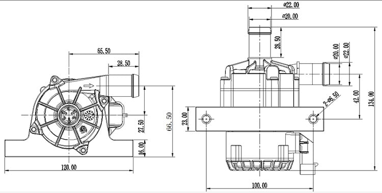 Race Car Electric Water Pump VP62E VP80C size