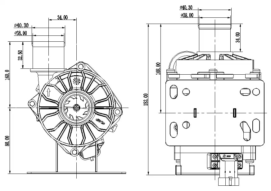 car electric water pump VP90A size