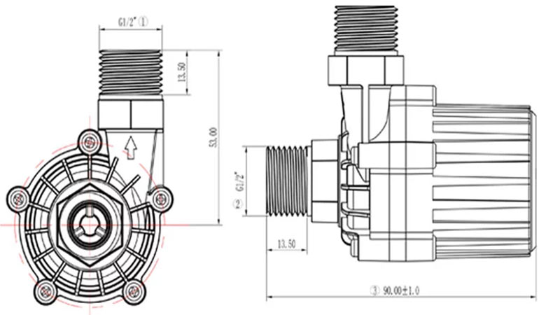 electric water heater pump VP40T size