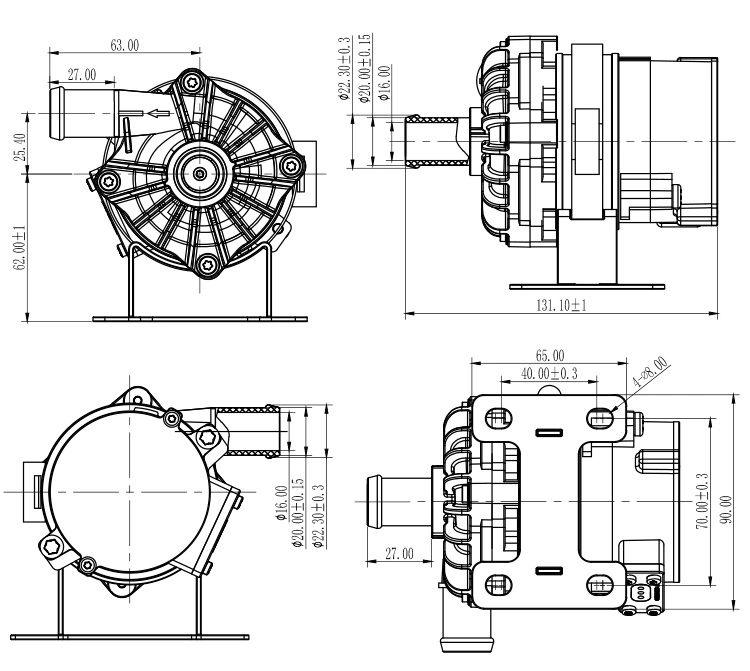 Size of automotive electric water pump VP80F